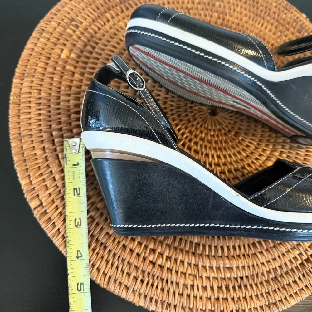 Cole Haan Black White Wedge Mary jane Ankle Strap Leather Heels‎ xNike air